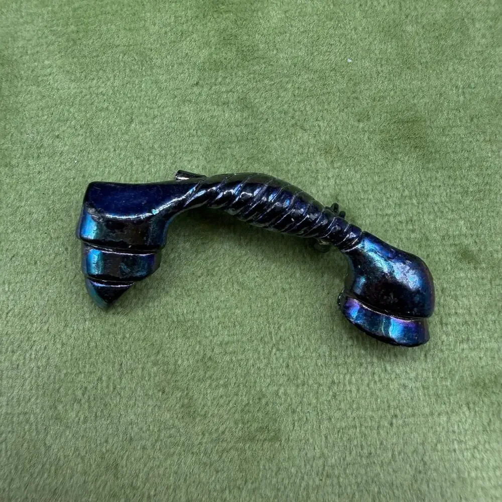 Vintage Telephone Handset Brooch Pin Iridescent Dark Tone 1.5in